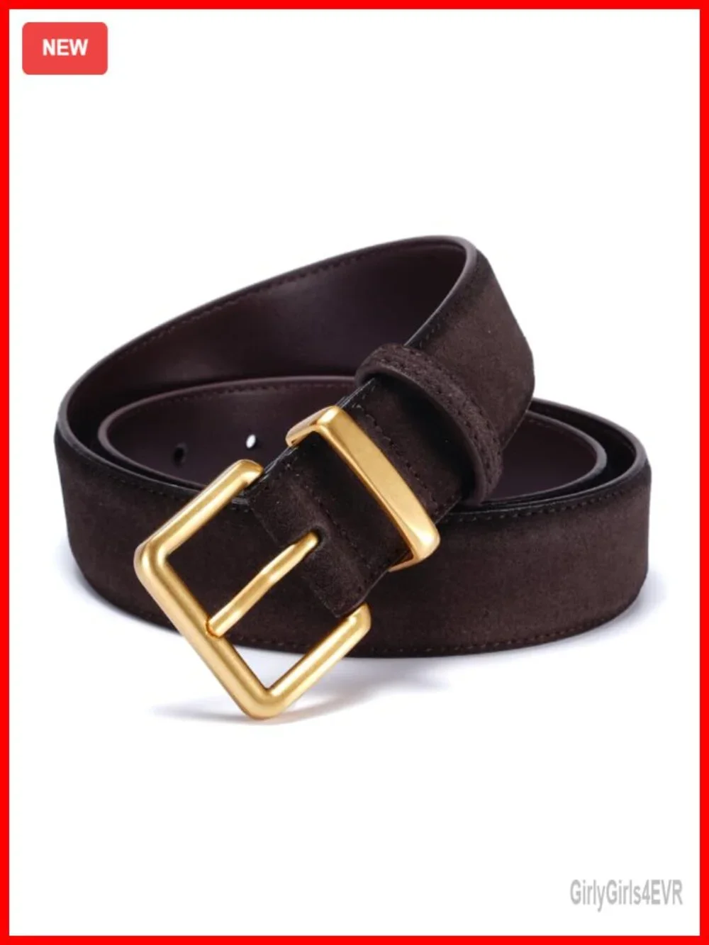 Genuine Leather & Suede Belt Gold Square Buckle Adjustable Women's Waist Belt